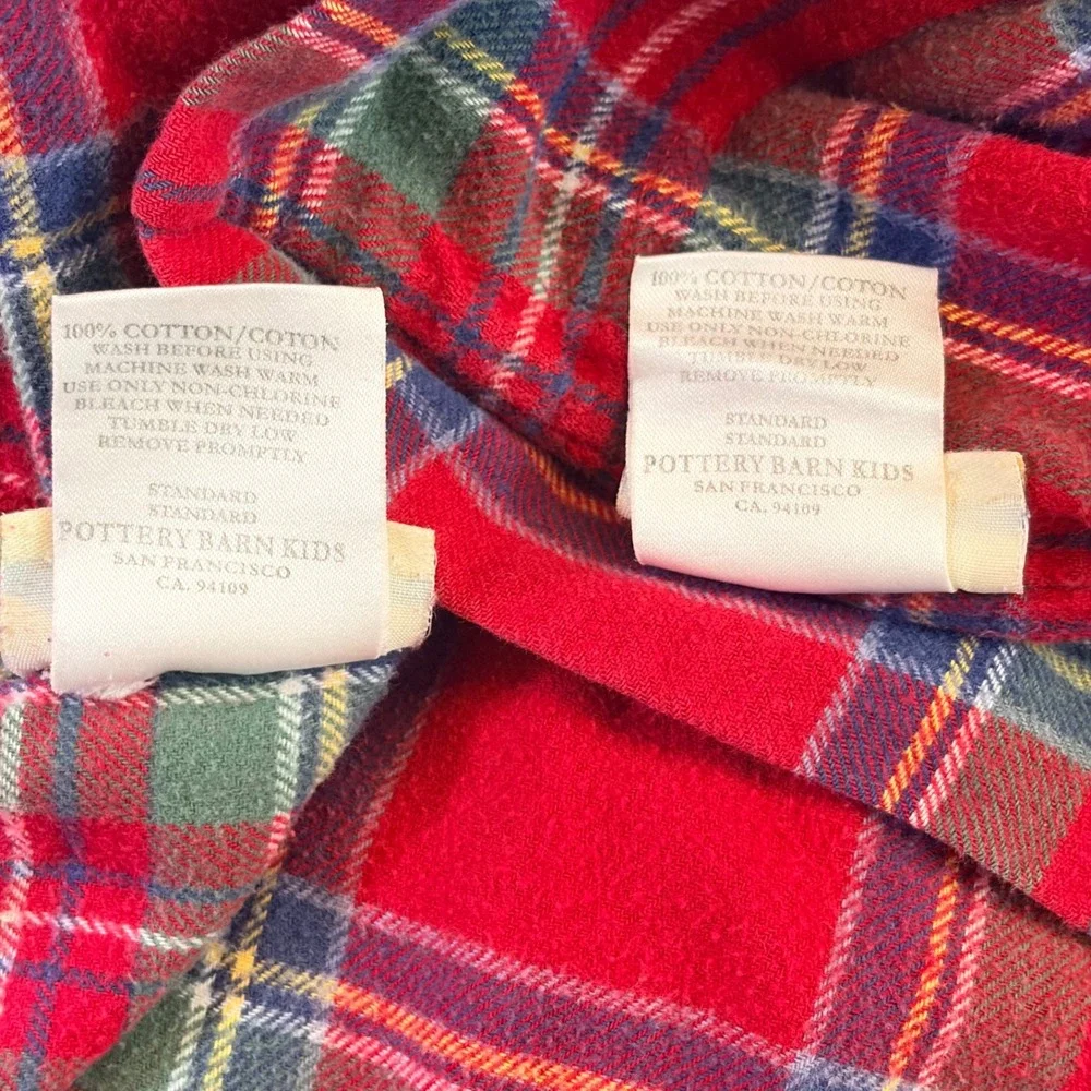 Pottery Barn‎ Kids Plaid Pillowcases Set of 2 Red Green Flannel Made in Portugal